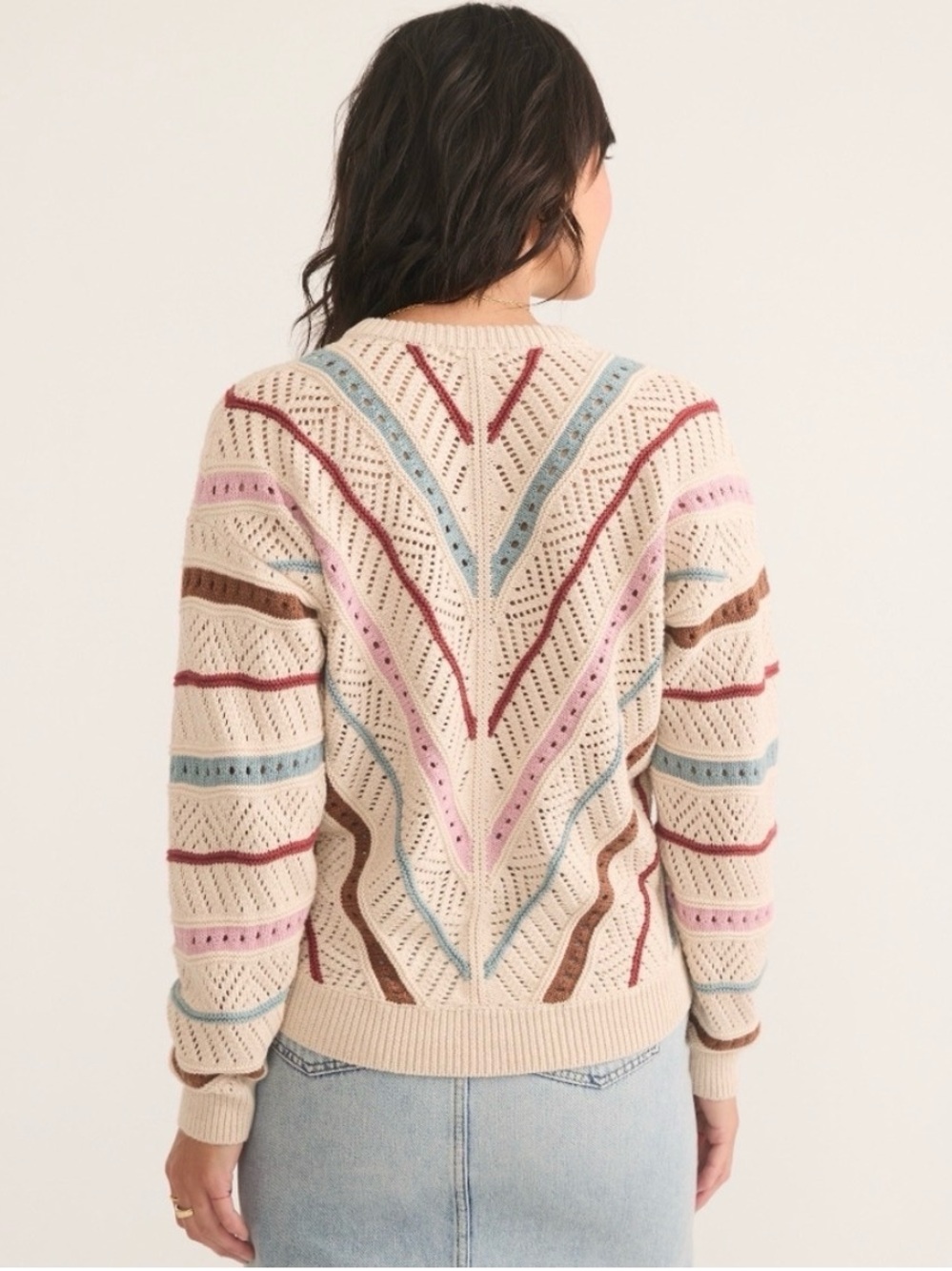 Marine Layer Brooke Chevron Stripe Open Stitch Sweater XL - Picture 3 of 16